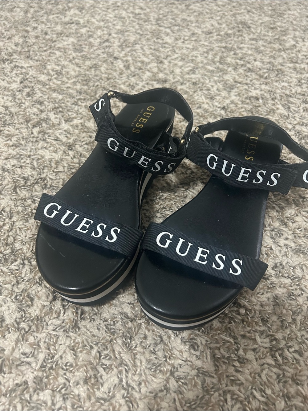 GUESS Black Logo Strap Platform Sandals - Picture 2 of 10